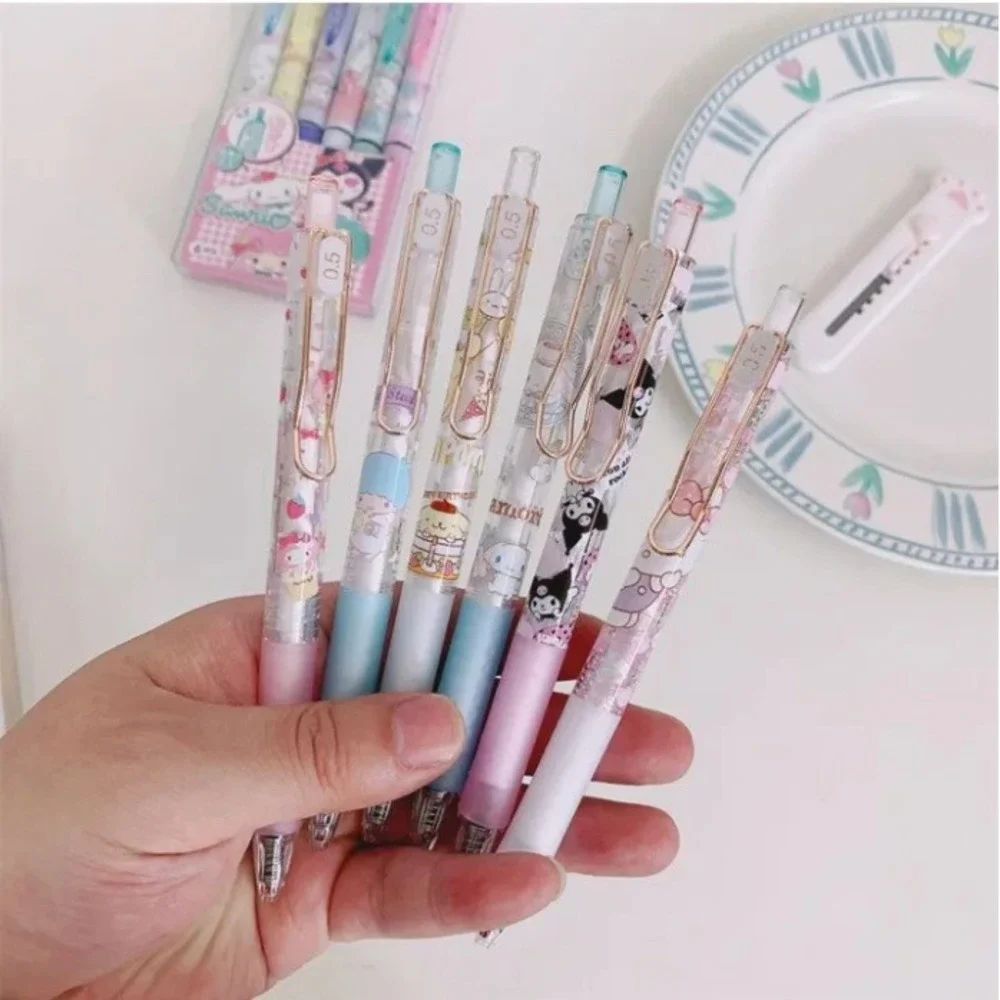 Sanrio Character 6pc Gel Pen Set Hello Kitty Kuromi My Melody 0.5mm Black Ink